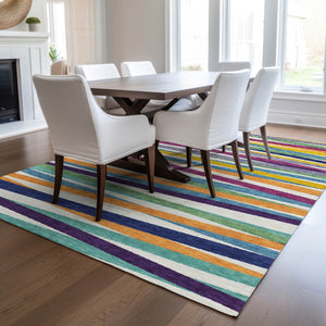 Homeroots 3' Black Brown And Ivory Striped Washable Area Rug - Durable, Versatile Design For Indoor Or Outdoor Use 9' X 12' Polyester 597371