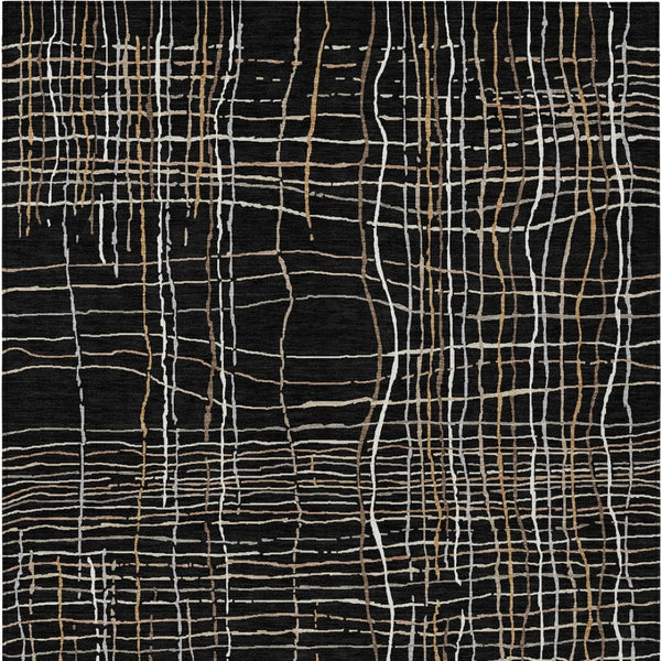 Homeroots 3' Black Ivory And Brown Striped Washable Area Rug For Indoor And Outdoor Spaces, Durable & Stylish 3' X 5' Polyester 597373
