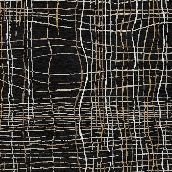 Homeroots 3' Black Ivory And Brown Striped Washable Area Rug For Indoor And Outdoor Spaces, Durable & Stylish 3' X 5' Polyester 597373