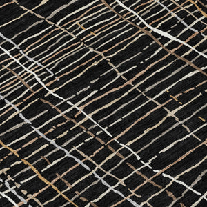 Homeroots 3' Black Ivory And Brown Striped Washable Area Rug For Indoor And Outdoor Spaces, Durable & Stylish 3' X 5' Polyester 597373