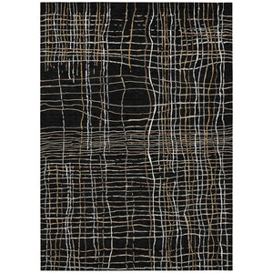 HomeRoots 5' Timeless Black Ivory and Brown Striped Washable Area Rug for Indoor and Outdoor Spaces 5' X 8' 597374