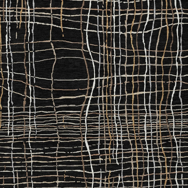 Homeroots 3' Black Ivory And Brown Striped Washable Area Rug For Indoor And Outdoor Spaces, Durable & Stylish 5' X 8' Polyester 597374