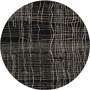 Homeroots 3' Black Ivory And Brown Striped Washable Area Rug For Indoor And Outdoor Spaces, Durable & Stylish 8' Round Polyester 597375