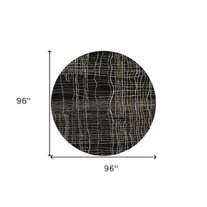 Homeroots 3' Black Ivory And Brown Striped Washable Area Rug For Indoor And Outdoor Spaces, Durable & Stylish 8' Round Polyester 597375