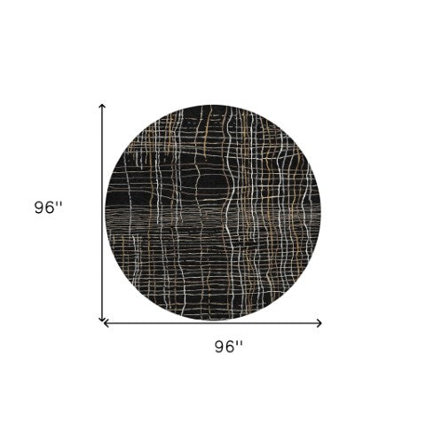 Homeroots 3' Black Ivory And Brown Striped Washable Area Rug For Indoor And Outdoor Spaces, Durable & Stylish 8' Round Polyester 597375