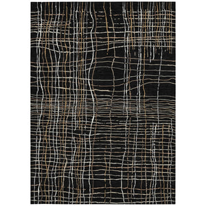 Homeroots 3' Black Ivory And Brown Striped Washable Area Rug For Indoor And Outdoor Spaces, Durable & Stylish 8' X 10' Polyester 597376