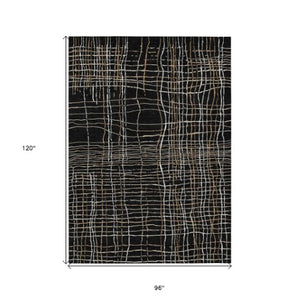 Homeroots 3' Black Ivory And Brown Striped Washable Area Rug For Indoor And Outdoor Spaces, Durable & Stylish 8' X 10' Polyester 597376