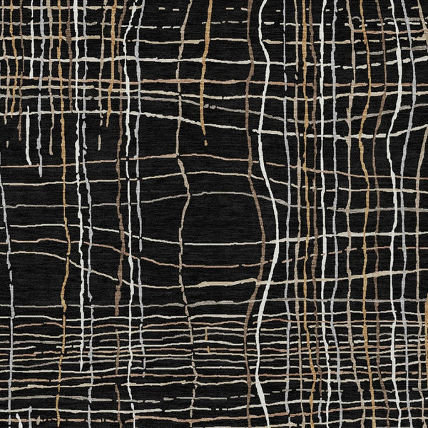 Homeroots 3' Black Ivory And Brown Striped Washable Area Rug For Indoor And Outdoor Spaces, Durable & Stylish 8' X 10' Polyester 597376