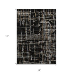 Homeroots 3' Black Ivory And Brown Striped Washable Area Rug For Indoor And Outdoor Spaces, Durable & Stylish 9' X 12' Polyester 597377