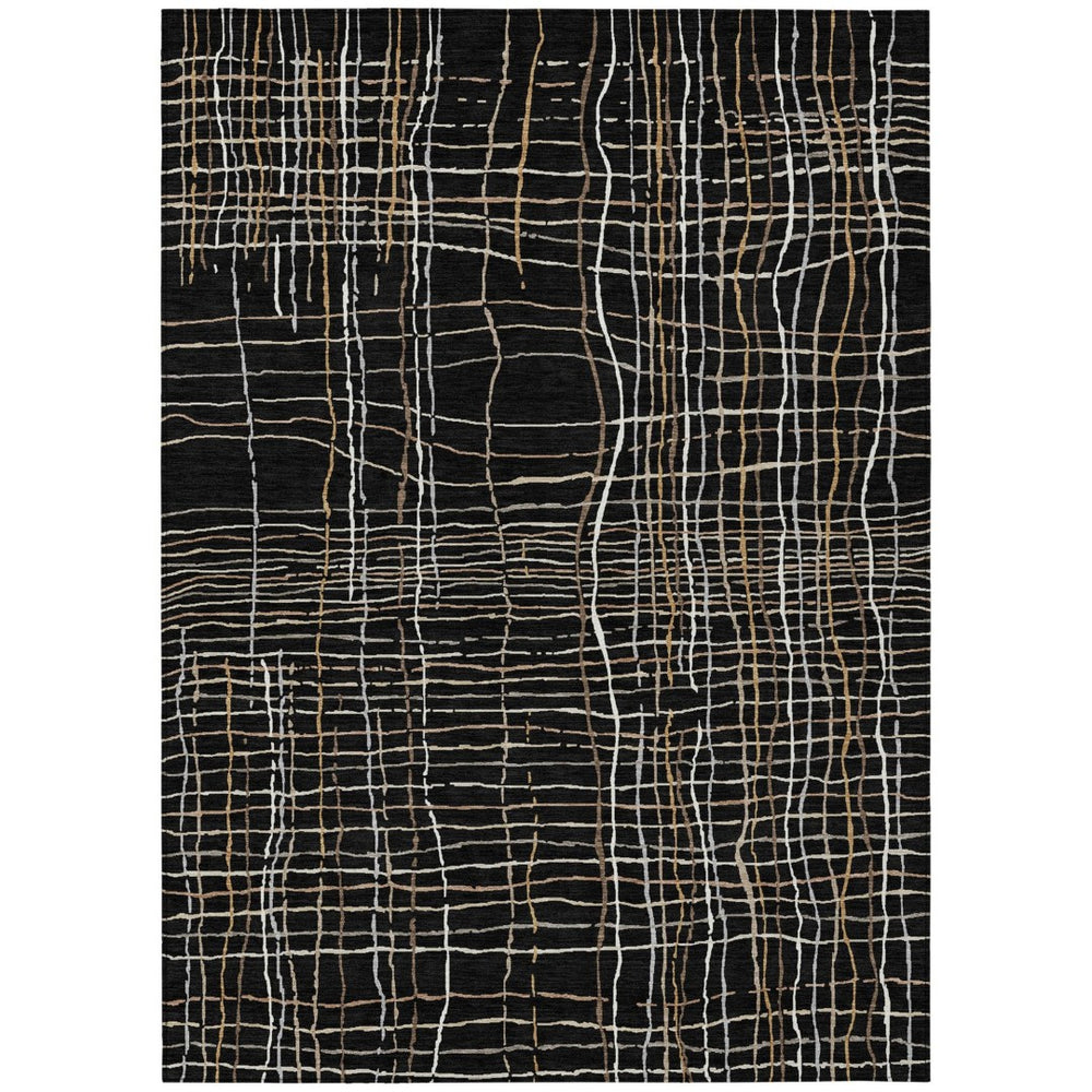 HomeRoots 9' X 12' Washable Black Ivory & Brown Striped Area Rug - Durable Indoor/Outdoor Style for Any Space 597377