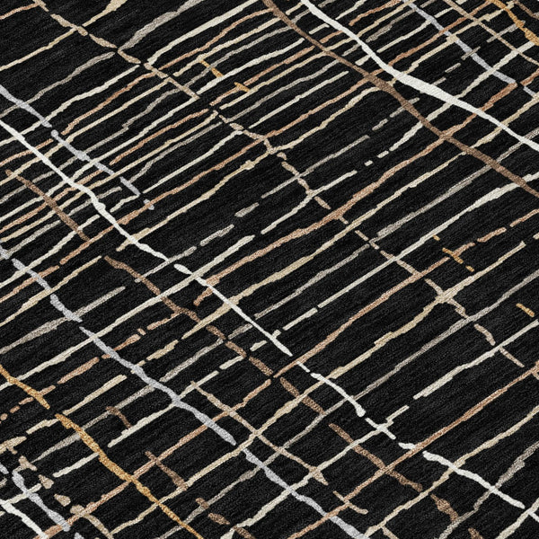 Homeroots 3' Black Ivory And Brown Striped Washable Area Rug For Indoor And Outdoor Spaces, Durable & Stylish 9' X 12' Polyester 597377