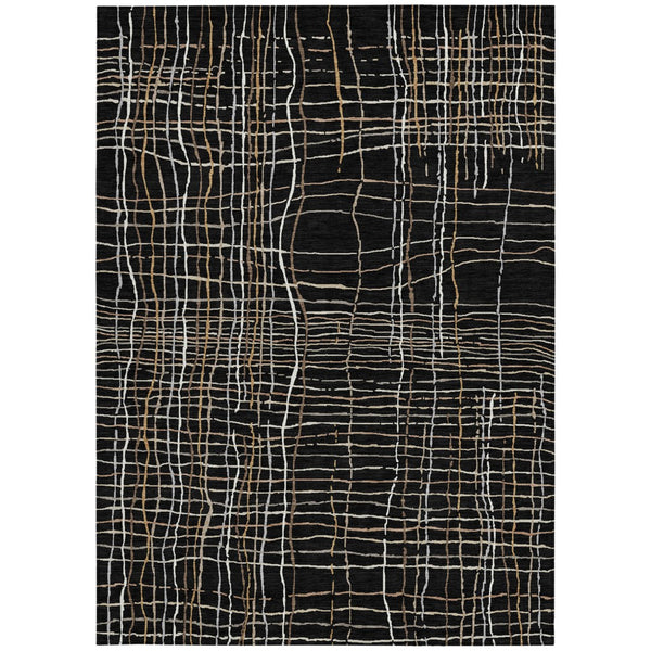 Homeroots 3' Black Ivory And Brown Striped Washable Area Rug For Indoor And Outdoor Spaces, Durable & Stylish 10' X 14' Polyester 597378