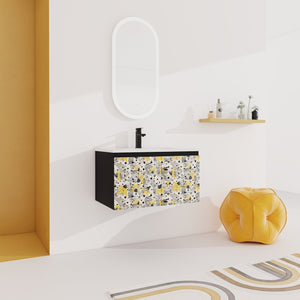 English Elm 30'' Modern Floating Wall-Mounted Bathroom Vanity Set With Ceramic Sink & Soft-Close Cabinet Doors W999S00214