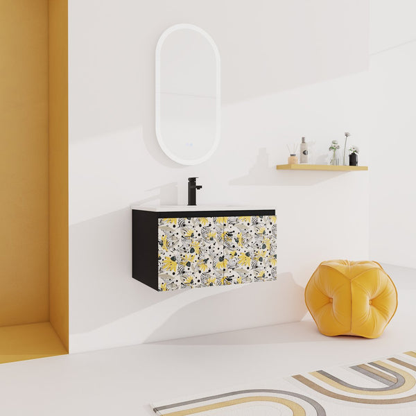 English Elm 30'' Modern Floating Wall-Mounted Bathroom Vanity Set With Ceramic Sink & Soft-Close Cabinet Doors W999S00214