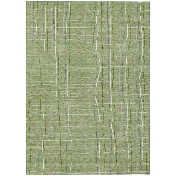 HomeRoots 5' Stylish Green, Ivory, and Gray Striped Washable Area Rug for Indoor and Outdoor Spaces 5' X 8' 597380