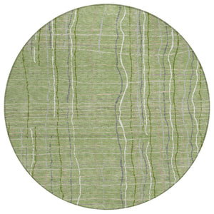 HomeRoots 5' Stylish Green, Ivory, and Gray Striped Washable Area Rug for Indoor and Outdoor Spaces 8' Round 597381