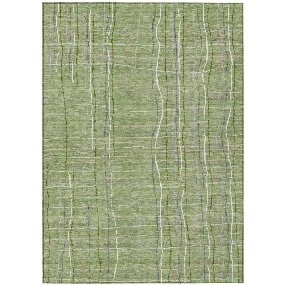 HomeRoots 9' X 12' Stylish Green Ivory Gray Striped Washable Area Rug for Indoor & Outdoor Use, Durable Design 597383