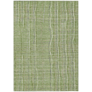 HomeRoots 5' Stylish Green, Ivory, and Gray Striped Washable Area Rug for Indoor and Outdoor Spaces 10' X 14' 597384