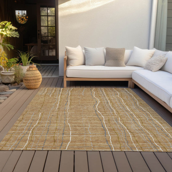 Homeroots 3' Black Ivory And Brown Striped Washable Area Rug For Indoor And Outdoor Spaces, Durable & Stylish 3' X 5' Polyester 597385