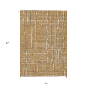 Homeroots 3' Black Ivory And Brown Striped Washable Area Rug For Indoor And Outdoor Spaces, Durable & Stylish 5' X 8' Polyester 597386