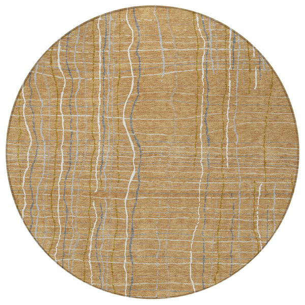 Homeroots 3' Black Ivory And Brown Striped Washable Area Rug For Indoor And Outdoor Spaces, Durable & Stylish 8' Round Polyester 597387