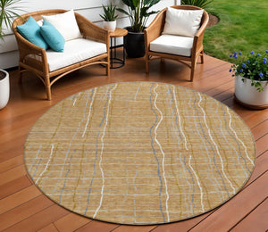 Homeroots 3' Black Ivory And Brown Striped Washable Area Rug For Indoor And Outdoor Spaces, Durable & Stylish 8' Round Polyester 597387