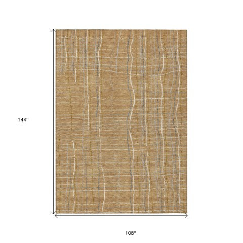 Homeroots 3' Black Ivory And Brown Striped Washable Area Rug For Indoor And Outdoor Spaces, Durable & Stylish 9' X 12' Polyester 597389
