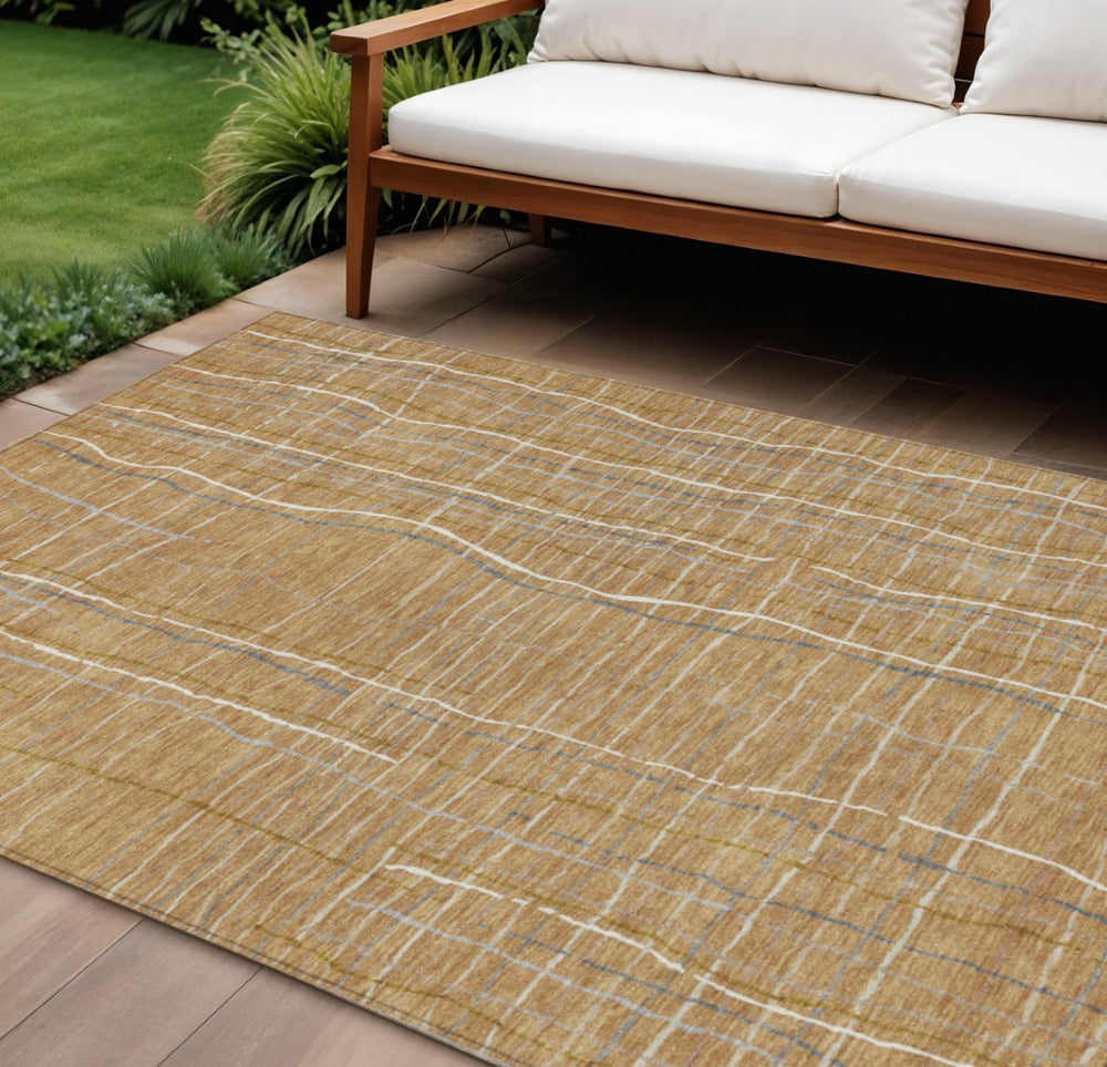 HomeRoots 9' Striped Area Rug in Gold, Gray, and Ivory – Washable, Durable, for Indoor & Outdoor Spaces! 597389
