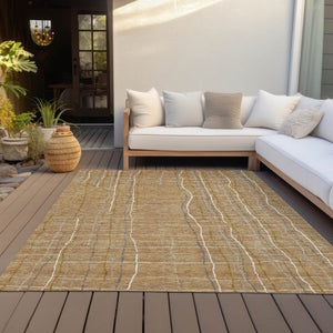 Homeroots 3' Black Ivory And Brown Striped Washable Area Rug For Indoor And Outdoor Spaces, Durable & Stylish 9' X 12' Polyester 597389
