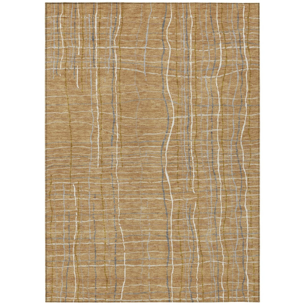 HomeRoots 9' Striped Area Rug in Gold, Gray, and Ivory – Washable, Durable, for Indoor & Outdoor Spaces! 597389