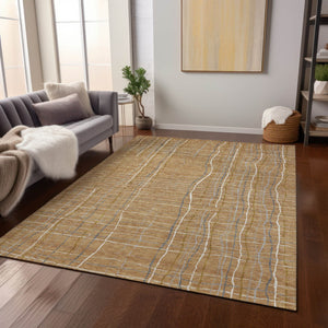 Homeroots 3' Black Ivory And Brown Striped Washable Area Rug For Indoor And Outdoor Spaces, Durable & Stylish 9' X 12' Polyester 597389