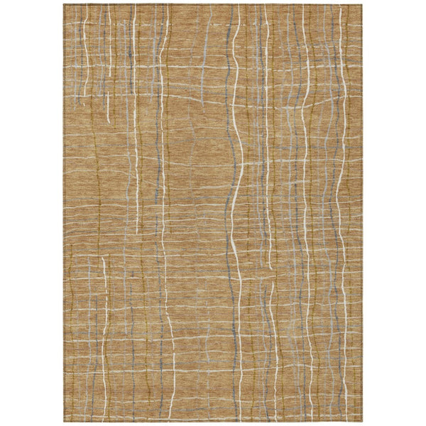 HomeRoots 5' Stylish Gold Gray Ivory Striped Washable Area Rug for Indoor and Outdoor Spaces, Easy Care & Durable 10' X 14' 597390