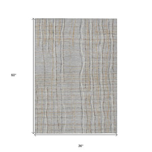 Homeroots 3' Black Ivory And Brown Striped Washable Area Rug For Indoor And Outdoor Spaces, Durable & Stylish 3' X 5' Polyester 597391