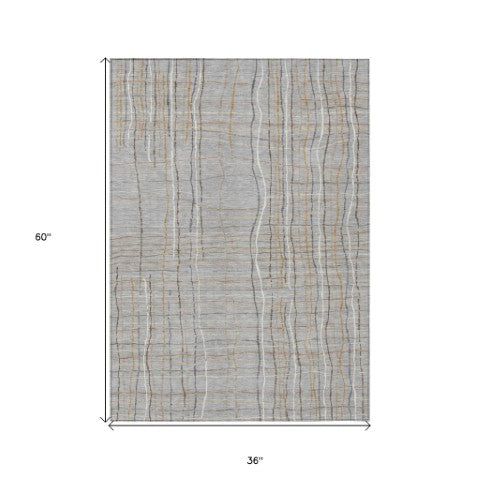 Homeroots 3' Black Ivory And Brown Striped Washable Area Rug For Indoor And Outdoor Spaces, Durable & Stylish 3' X 5' Polyester 597391