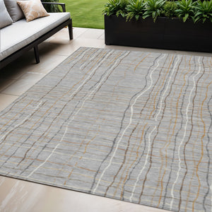 Homeroots 3' Black Ivory And Brown Striped Washable Area Rug For Indoor And Outdoor Spaces, Durable & Stylish 5' X 8' Polyester 597392