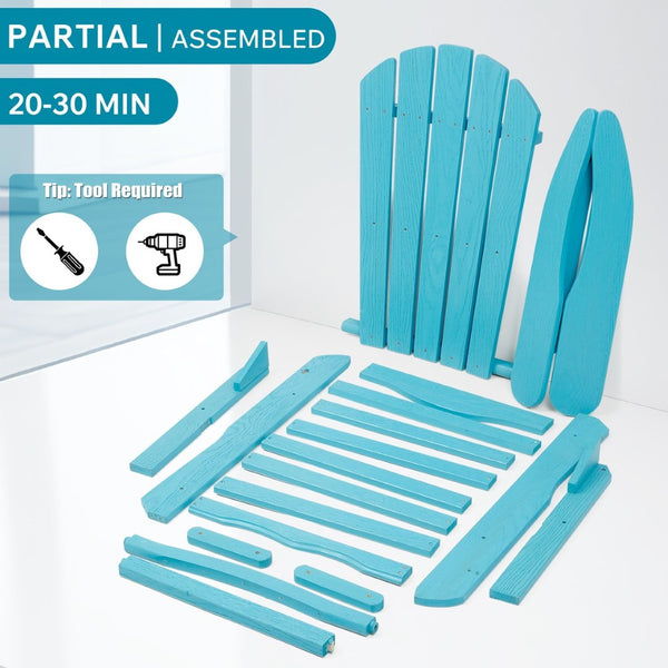 English Elm Wood Folding Adirondack Chair Solid Hemlock Embossed Grain Outdoor Patio Lounge Seat Turquoise Blue W1390P462315