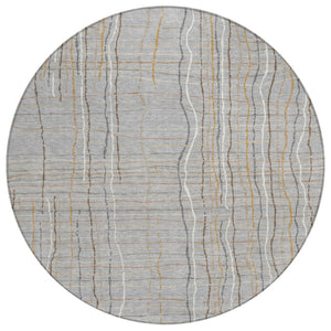 HomeRoots 5' Durable Gray Brown Ivory Striped Washable Area Rug for Indoor & Outdoor Use - Easy Care Comfort 8' Round 597393
