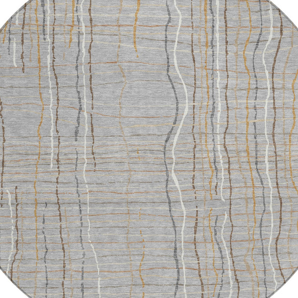 Homeroots 3' Black Ivory And Brown Striped Washable Area Rug For Indoor And Outdoor Spaces, Durable & Stylish 8' Round Polyester 597393