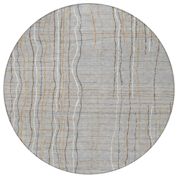 Homeroots 3' Black Ivory And Brown Striped Washable Area Rug For Indoor And Outdoor Spaces, Durable & Stylish 8' Round Polyester 597393