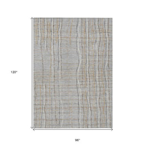 Homeroots 3' Black Ivory And Brown Striped Washable Area Rug For Indoor And Outdoor Spaces, Durable & Stylish 8' X 10' Polyester 597394