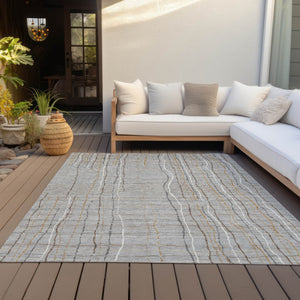 Homeroots 3' Black Ivory And Brown Striped Washable Area Rug For Indoor And Outdoor Spaces, Durable & Stylish 8' X 10' Polyester 597394
