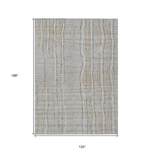 Homeroots 3' Black Ivory And Brown Striped Washable Area Rug For Indoor And Outdoor Spaces, Durable & Stylish 10' X 14' Polyester 597396