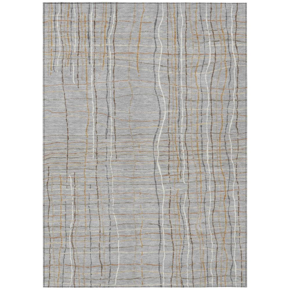 HomeRoots 5' Durable Gray Brown Ivory Striped Washable Area Rug for Indoor & Outdoor Use - Easy Care Comfort 10' X 14' 597396