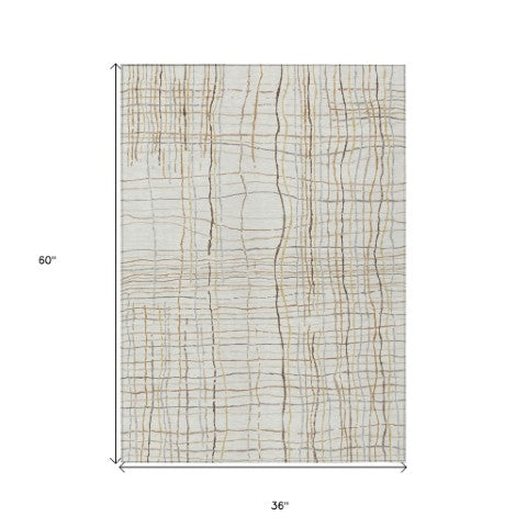 Homeroots 3' Black Ivory And Brown Striped Washable Area Rug For Indoor And Outdoor Spaces, Durable & Stylish 3' X 5' Polyester 597397