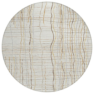 HomeRoots 5' Classic Ivory, Brown & Gold Striped Washable Area Rug for Indoor & Outdoor Use, Durable Design 8' Round 597399