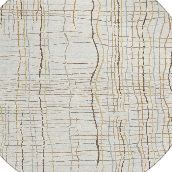 Homeroots 3' Black Ivory And Brown Striped Washable Area Rug For Indoor And Outdoor Spaces, Durable & Stylish 8' Round Polyester 597399