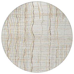 Homeroots 3' Black Ivory And Brown Striped Washable Area Rug For Indoor And Outdoor Spaces, Durable & Stylish 8' Round Polyester 597399