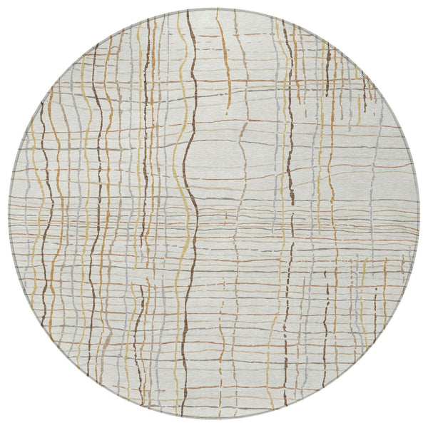 Homeroots 3' Black Ivory And Brown Striped Washable Area Rug For Indoor And Outdoor Spaces, Durable & Stylish 8' Round Polyester 597399