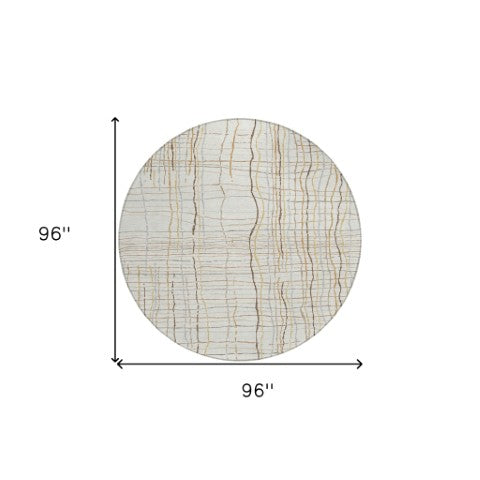 Homeroots 3' Black Ivory And Brown Striped Washable Area Rug For Indoor And Outdoor Spaces, Durable & Stylish 8' Round Polyester 597399