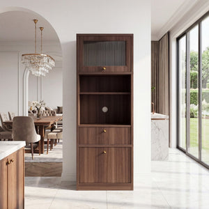 English Elm Tall Freestanding Pantry Cabinet with Adjustable Shelves Drawer and Doors for Kitchen Walnut B2764P483841